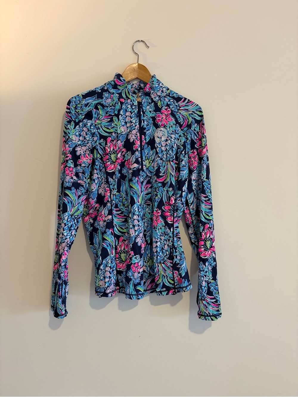 Lilly Pulitzer Navy Floral Zip-Up Long Sleeve Pullover